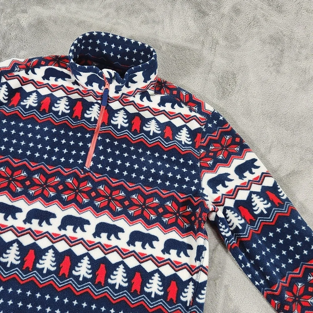 Chubbies‎ Fleece Pullover Mens Medium Blue Red Fair Isle Bear Tree Quarter Zip